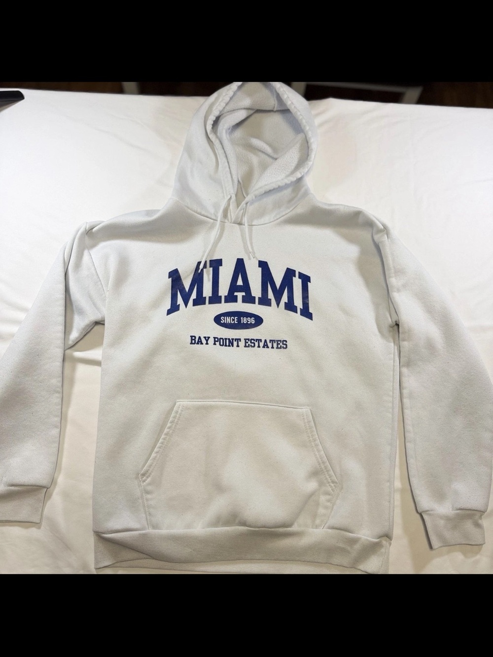 MIAMI Hooded Sweatshirt in Light Gray with Blue Print